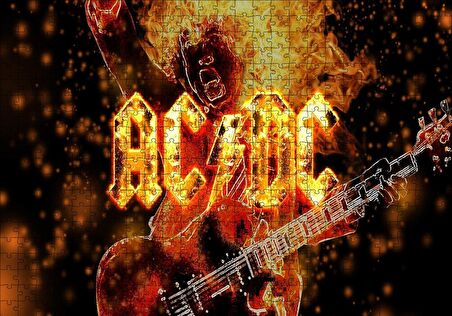 Cakapuzzle  ACDC Elektrogitarist ve Alevler Puzzle Yapboz MDF Ahşap
