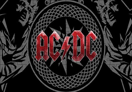 Cakapuzzle  ACDC Logo Üyeler Arka Planda Puzzle Yapboz MDF Ahşap