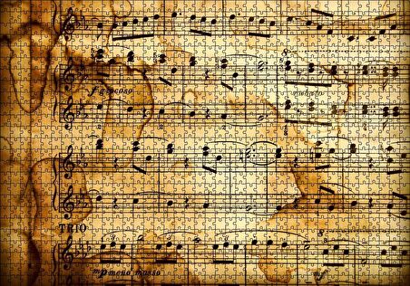 Cakapuzzle  Eski Lekeli Kağıtta Notalar ve Ritimler Puzzle Yapboz MDF Ahşap