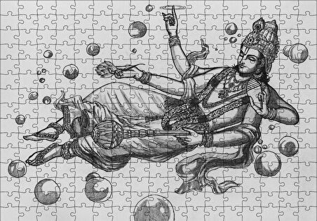 Cakapuzzle  Hindu Tanrısı Vishnu Karakalem Puzzle Yapboz MDF Ahşap