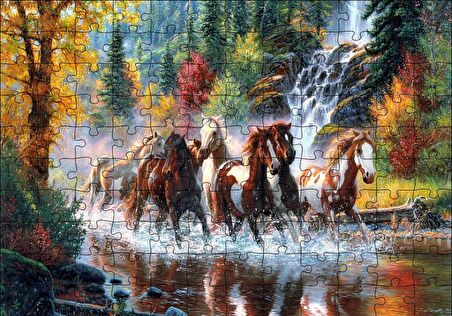 Cakapuzzle  Nehirde Koşan Yaban Atları Puzzle Yapboz MDF Ahşap