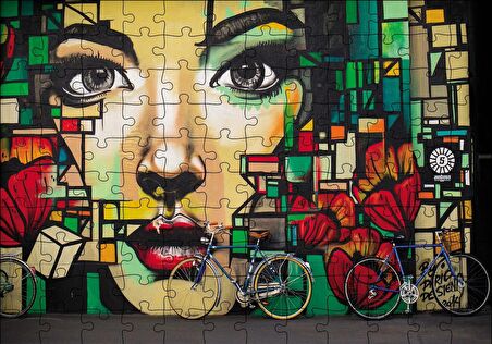 Cakapuzzle  Duvar Boyama Kadın Portre ve Bisikletler Puzzle Yapboz MDF Ahşap