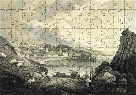 Cakapuzzle  Koyda Binalar Yamaçta Koyunlar Puzzle Yapboz MDF Ahşap