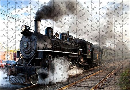 Cakapuzzle  Buharlı Kara Tren ve Dumanları Puzzle Yapboz MDF Ahşap