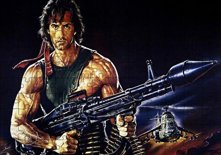 Cakapuzzle  Rambo Sylvester Stallone Roketatar Karanlık Arka Plan Puzzle Yapboz MDF Ahşap