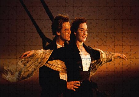 Cakapuzzle  Titanic Jack ve Rose Gün Batımı Güvertede Puzzle Yapboz MDF Ahşap