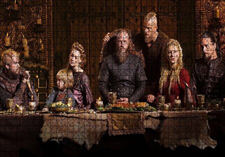 Cakapuzzle  Vikingler Tüm Karakterler Yemek Masasında Puzzle Yapboz MDF Ahşap