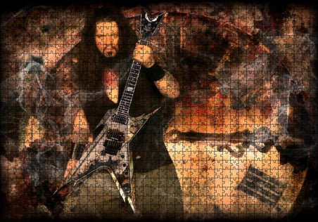 Cakapuzzle  Dimebag Darrell Gitarı ve Arka Planda Dev Saat Puzzle Yapboz MDF Ahşap