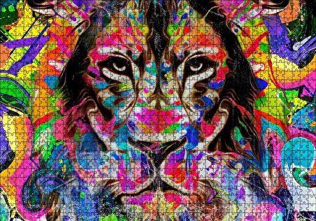 Cakapuzzle  Modern Sanat Rekli Boyama Aslan Figür Puzzle Yapboz MDF Ahşap