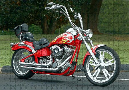 Cakapuzzle  Kırmızı Alevli Chopper Motorsiklet Puzzle Yapboz MDF Ahşap