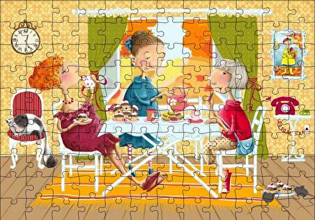 Cakapuzzle  Kızlar Çay Keyfinde Puzzle Yapboz MDF Ahşap