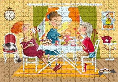 Cakapuzzle  Kızlar Çay Keyfinde Puzzle Yapboz MDF Ahşap