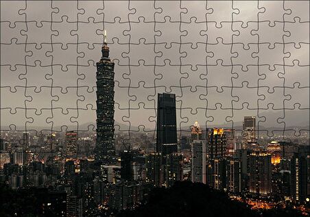 Cakapuzzle  Akşamüzeri Şehir Işıkları ve Gökdelenler Puzzle Yapboz MDF Ahşap