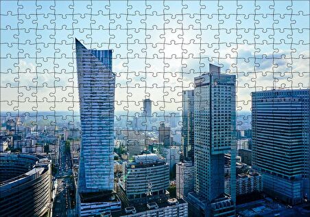 Cakapuzzle  Gri Mavi Şehir Manzarası Puzzle Yapboz MDF Ahşap