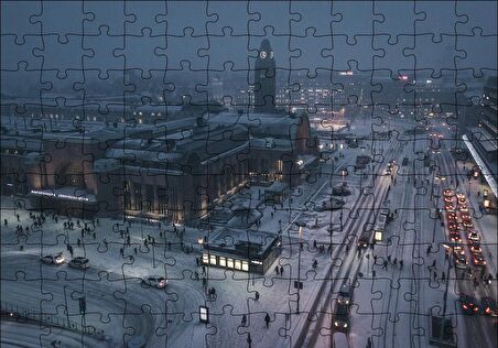 Cakapuzzle  Karla Kaplı Caddeler ve Tren İstasyonu Puzzle Yapboz MDF Ahşap