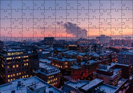 Cakapuzzle  Karla Kaplı Şehir ve Gri Gökyüzü Puzzle Yapboz MDF Ahşap