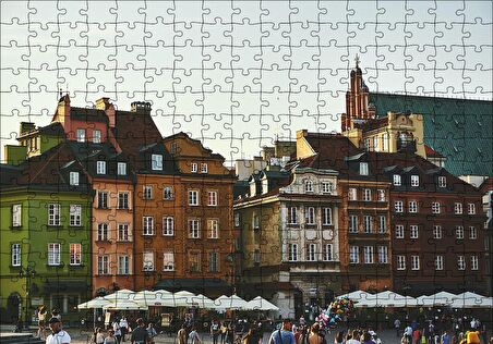 Cakapuzzle  Tarihi Binalar ve Meydanda İnsanlar Puzzle Yapboz MDF Ahşap