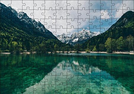 Cakapuzzle  Yeşil Göl Orman ve Karlı Dağlar Puzzle Yapboz MDF Ahşap