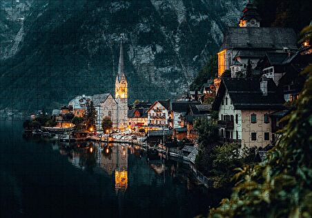 Cakapuzzle  Avusturya Hallstatt Akşam Üzeri Manzarası Puzzle Yapboz MDF Ahşap