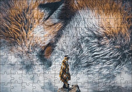 Cakapuzzle  Tilki Gözü ve İnsan İllüstrasyon Puzzle Yapboz MDF Ahşap