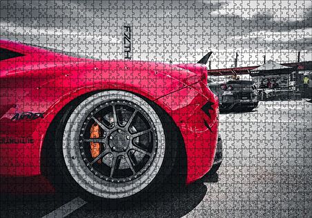Cakapuzzle  Kırmızı Spor Araba Çelik Jant Detayı Puzzle Yapboz MDF Ahşap