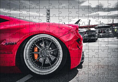 Cakapuzzle  Kırmızı Spor Araba Çelik Jant Detayı Puzzle Yapboz MDF Ahşap