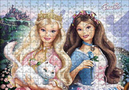 Cakapuzzle  Barbie Bebekler ve Beyaz Kedi Puzzle Yapboz MDF Ahşap