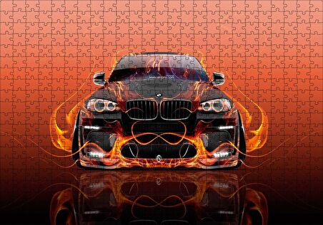 Cakapuzzle  BMW X6 ve Kırmızı Alevler Puzzle Yapboz MDF Ahşap