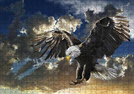 Cakapuzzle  Bulutlu Gökler ve Kartal Çizim Puzzle Yapboz MDF Ahşap