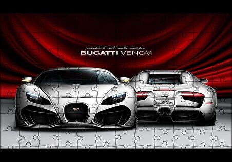 Cakapuzzle  Gri Bugatti Venom Ön ve Arka Görünüş Puzzle Yapboz MDF Ahşap