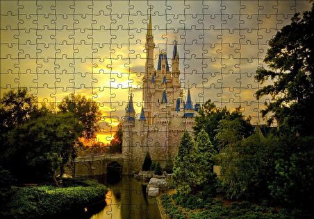 Cakapuzzle  Masallar Ülkesi Şatosu ve Gün Batımı Puzzle Yapboz MDF Ahşap