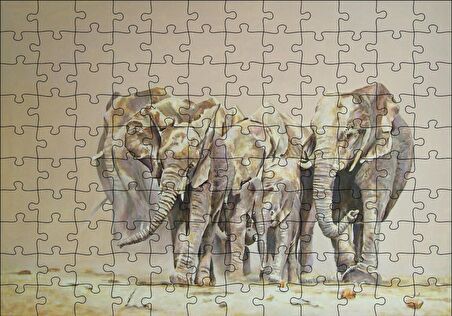 Cakapuzzle  Fil Sürüsü ve Tozlu Topraklar Puzzle Yapboz MDF Ahşap