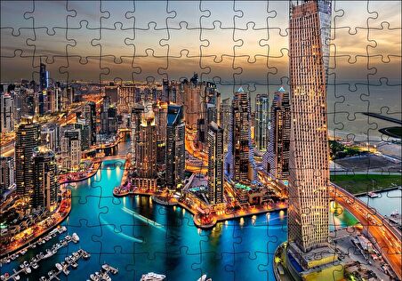Cakapuzzle  Günbatımında Gökdelenler ve Şehir Işıkları Puzzle Yapboz MDF Ahşap