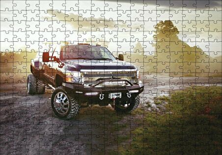 Cakapuzzle  Gündoğumu ve Chevrolet Kamyonet Puzzle Yapboz MDF Ahşap