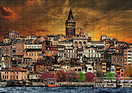 Cakapuzzle  Kabataş ve Galata Kulesi Dijital Modifiyeli Puzzle Yapboz MDF Ahşap