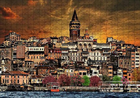 Cakapuzzle  Kabataş ve Galata Kulesi Dijital Modifiyeli Puzzle Yapboz MDF Ahşap