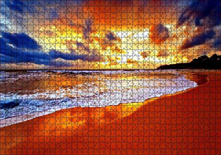 Cakapuzzle  Kumsal Bulutlar ve Kızıl Gün Batımı Puzzle Yapboz MDF Ahşap