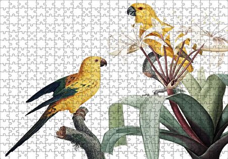 Cakapuzzle  Dallar Arasında Sarı Papağanlar Gravür Puzzle Yapboz MDF Ahşap