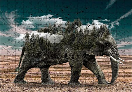 Cakapuzzle  Ormanları ve Bulutları Barındıran Fil Puzzle Yapboz MDF Ahşap