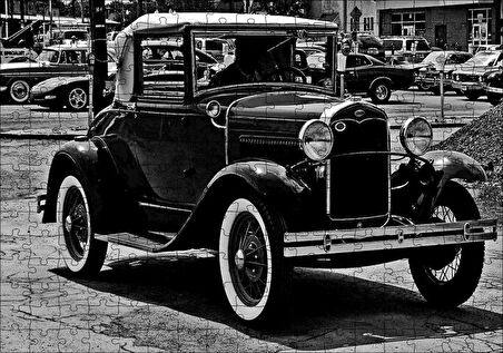 Cakapuzzle  Siyah Beyaz Antika Amerikan Araba Puzzle Yapboz MDF Ahşap