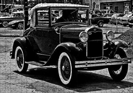 Cakapuzzle  Siyah Beyaz Antika Amerikan Araba Puzzle Yapboz MDF Ahşap