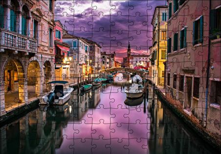 Cakapuzzle  Venedik Kanalda Akşam Manzarası Puzzle Yapboz MDF Ahşap