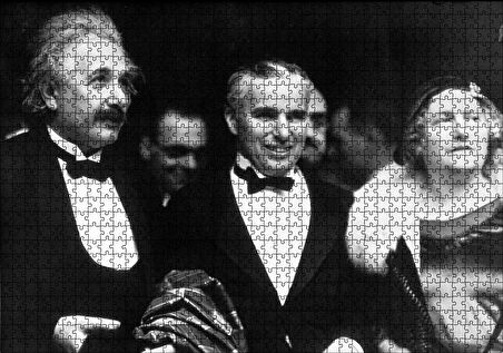 Cakapuzzle Ahşa Tablo Chaplin ve Einştein Şehir Işıkları Galasında Puzzle Yapboz MDF Ahşap