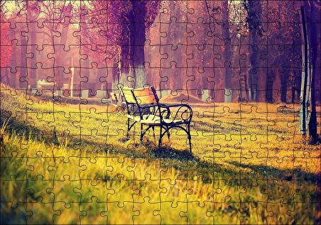 Cakapuzzle  Ağaçlar Bank Doğa Huzur Puzzle Yapboz MDF Ahşap