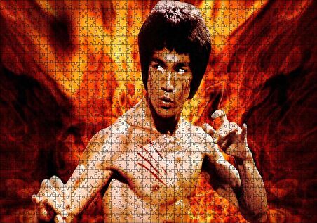 Cakapuzzle  Bruce Lee Kungfu Alevler Arasında Puzzle Yapboz MDF Ahşap