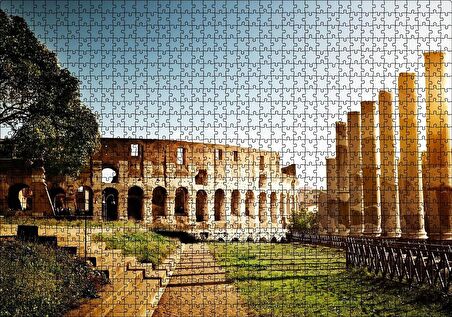 Cakapuzzle  İtalya Roma Kolezyum Işık Kule Kalıntıları Puzzle Yapboz MDF Ahşap