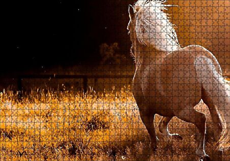 Cakapuzzle  Otlar Koşan Kahve Rengi At Puzzle Yapboz MDF Ahşap