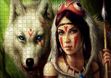 Cakapuzzle  Savaşçı Kızılderili Kız Fantezi Puzzle Yapboz MDF Ahşap