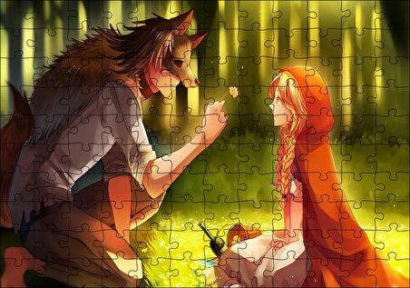 Cakapuzzle  Kurt ve Kırmızı Başlıklı Kız Peri Hikayesi Puzzle Yapboz MDF Ahşap