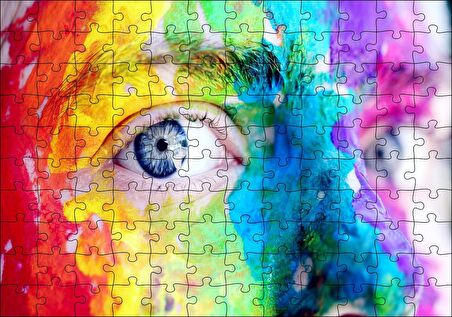 Cakapuzzle  Rengarenk Boyalı Yüz ve Mavi Gözler Puzzle Yapboz MDF Ahşap